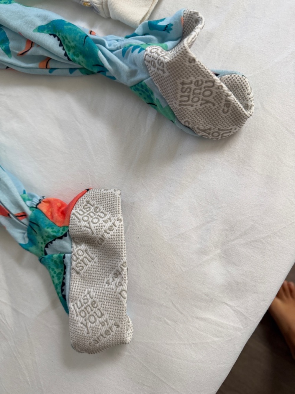 Carter's Light Blue Dinosaur & Cream Floral Footed One-Pieces (2-Pack Look) - Picture 2 of 4